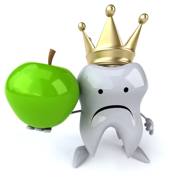 Fun cartoon tooth with apple — Stock Photo, Image