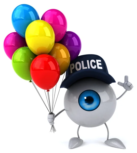 Fun eye  with balloons  and police cap — Stock Photo, Image