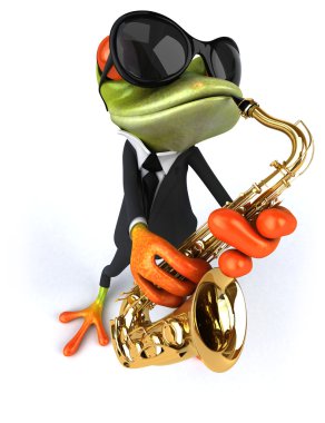 Saksafon oynarken eğlenceli kurbağa