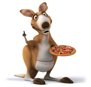Fun kangaroo with pizza clipart