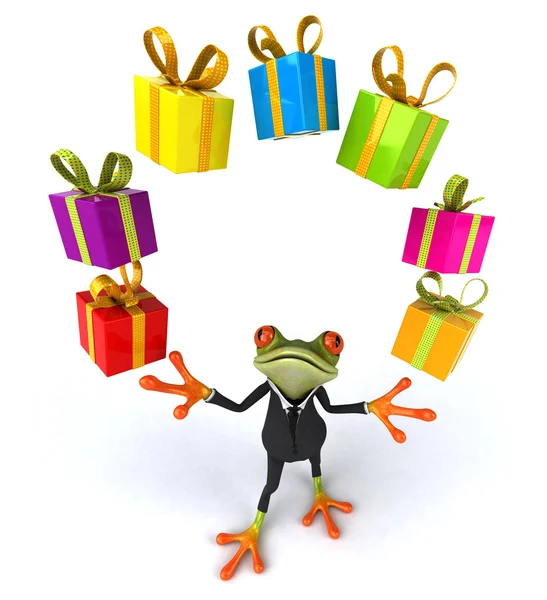 Весела жаба з подарунками — стокове фото
