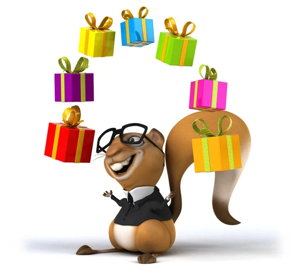 Fun squirrel with gifts — Stock Photo, Image