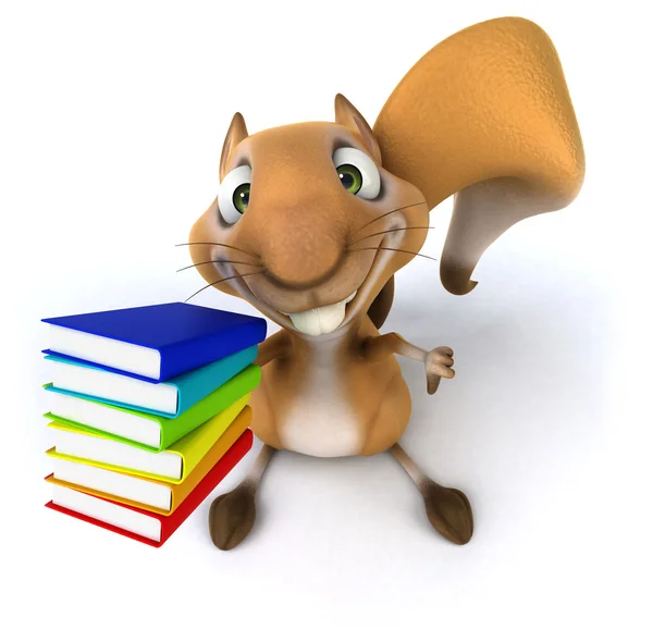 Fun squirrel with stack of books — Stock Photo, Image