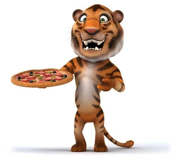 Zábavné tygr s pizzou — Stock fotografie