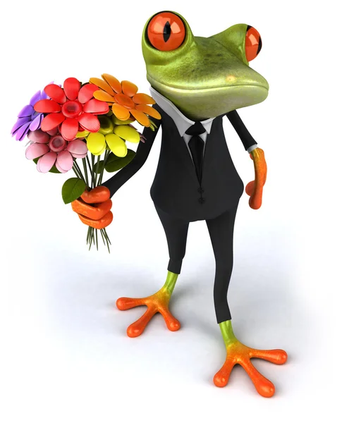 Leuk kikker in pak met bloemen — Stockfoto