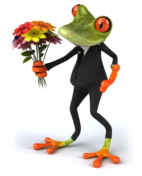 Çiçekli elbiseli eğlenceli kurbağa — Stok fotoğraf
