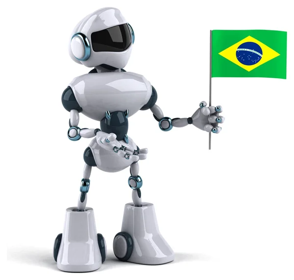 Robot con bandera de Brasil — Foto de Stock