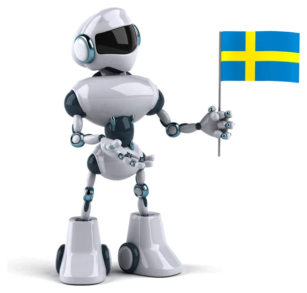 Robot s vlajkou Švédska — Stock fotografie