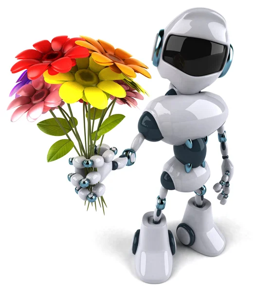 Robot med blomster. – stockfoto