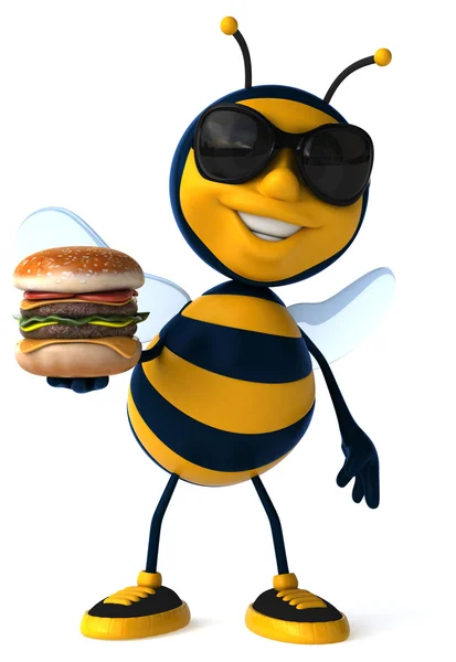 ハンバーガーに楽しい蜂 — ストック写真