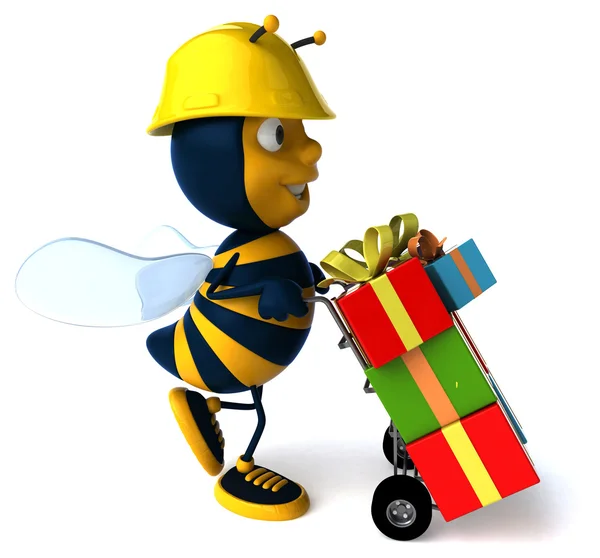 Fun bee with gifts — Stock Photo, Image