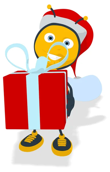 Santa kul bi med gåva — Stockfoto