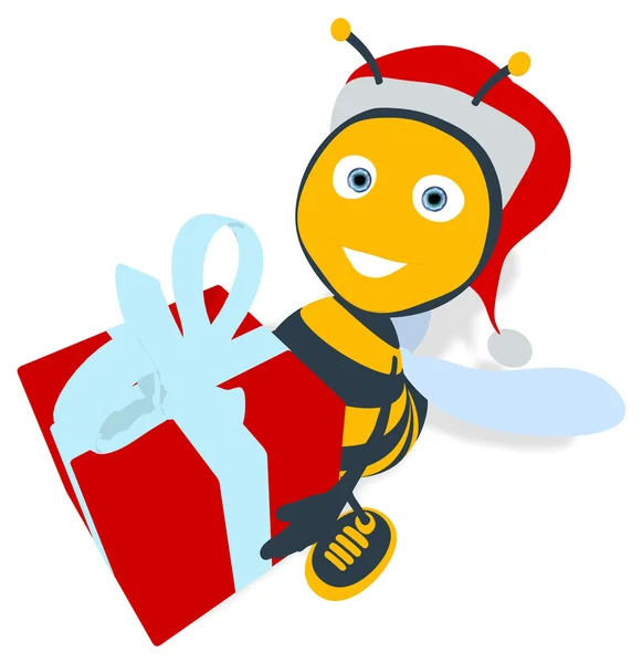 Санта весело бджоли з подарунок — стокове фото