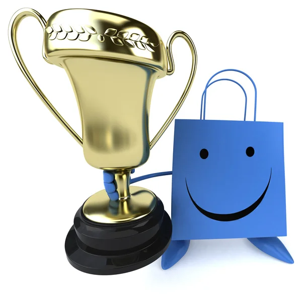 Fun shopping bag with trophy — Stock Photo, Image