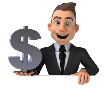 Dolar işareti olan eğlenceli iş adamı