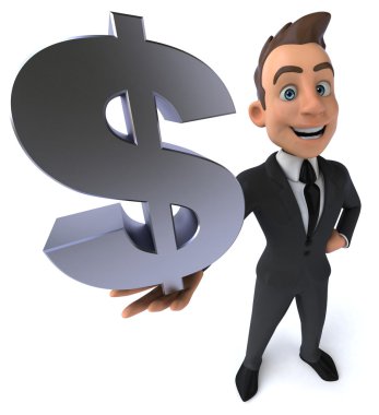 Dolar işareti olan eğlenceli iş adamı