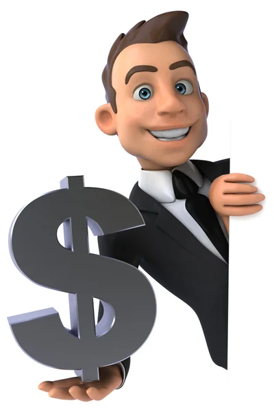 Hombre de negocios divertido con signo de dólar — Foto de Stock