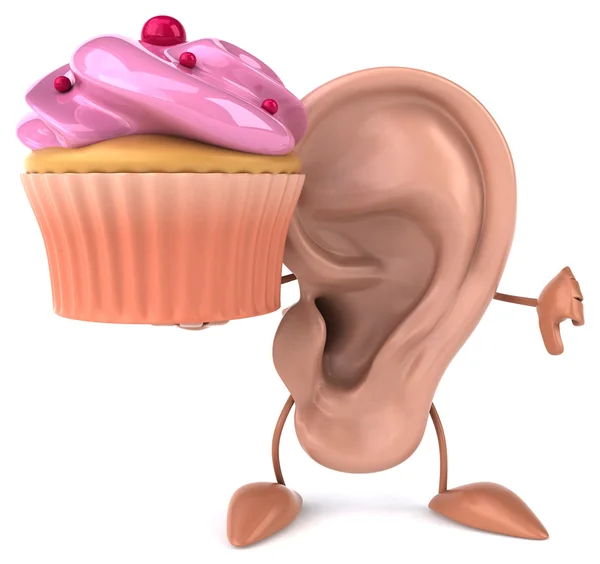 Spaß Cartoon Ohr mit Cupcake — Stockfoto