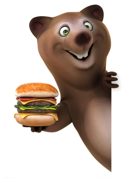 Zábavné medvěd s burger — Stock fotografie