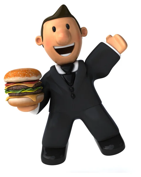 İş adamı ile burger — Stok fotoğraf