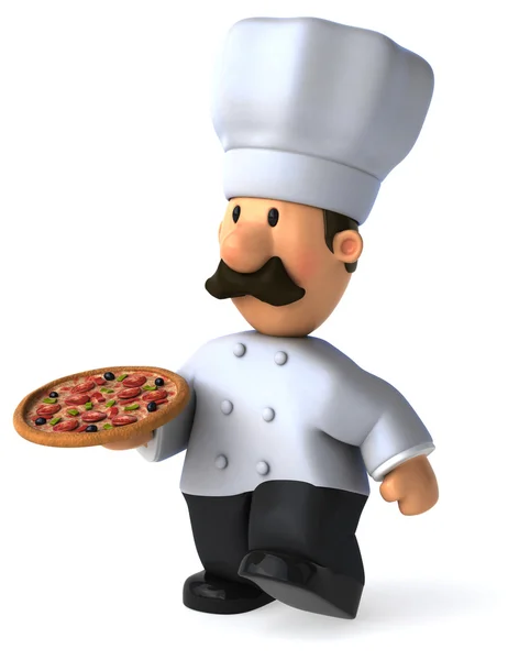 Cartoon kock med pizza — Stockfoto