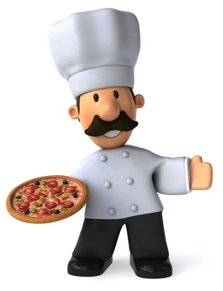 Cartoon kock med pizza — Stockfoto