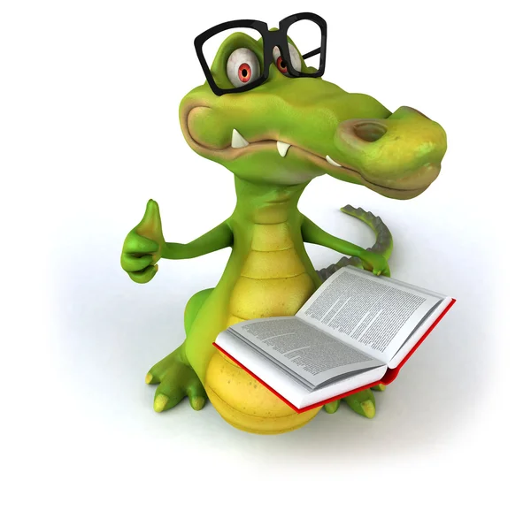 Kul krokodil med bok — Stockfoto