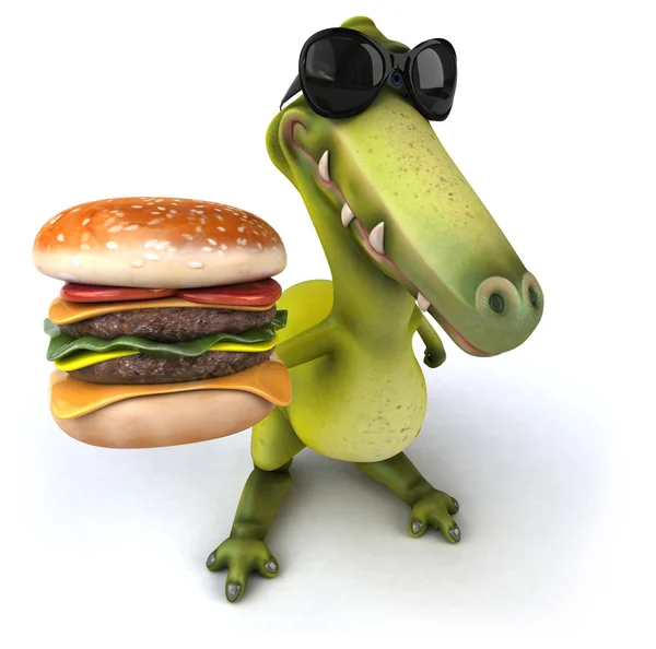 Spaß-Dinosaurier mit Burger — Stockfoto