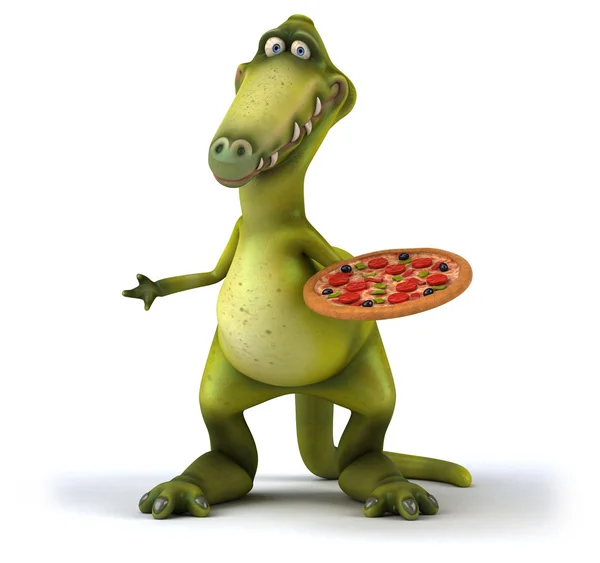 Fun dinosaur with pizza — Stock Photo, Image