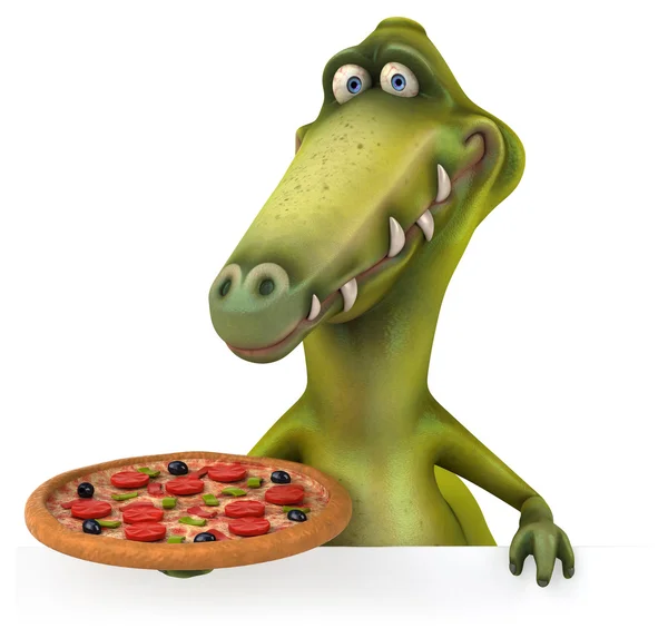 Fun dinosaur with pizza — Stock Photo, Image