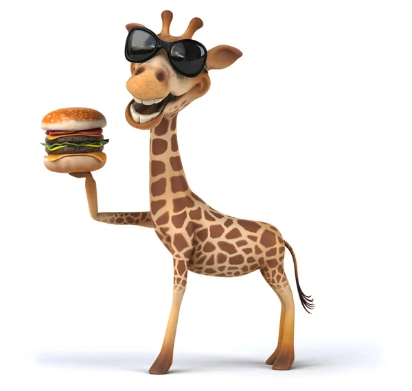 Spaßgiraffe mit Hamburger — Stockfoto