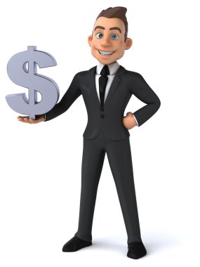 Dolar işareti olan eğlenceli iş adamı