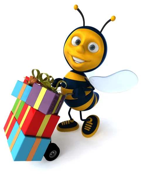 Fun bee with gifts — Stock Photo, Image