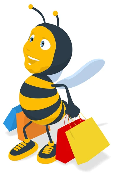 Fun bee with shopping bags — Stock Photo, Image