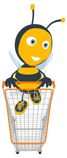 Fun bee with shopping cart — Stock Photo, Image