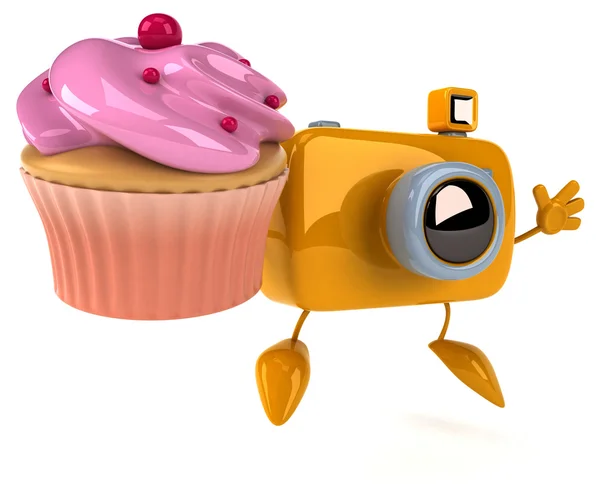 Kul kamera med cupcake — Stockfoto