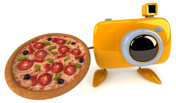 Fun camera with pizza — Stock Photo, Image