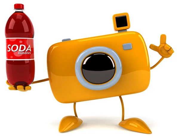 Macchina fotografica divertente con bottiglia di soda — Foto Stock