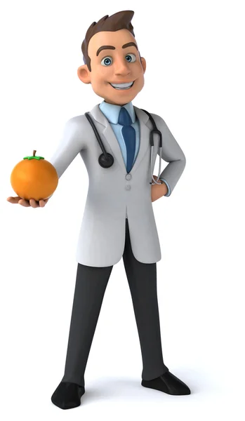 Médico divertido con una naranja — Foto de Stock