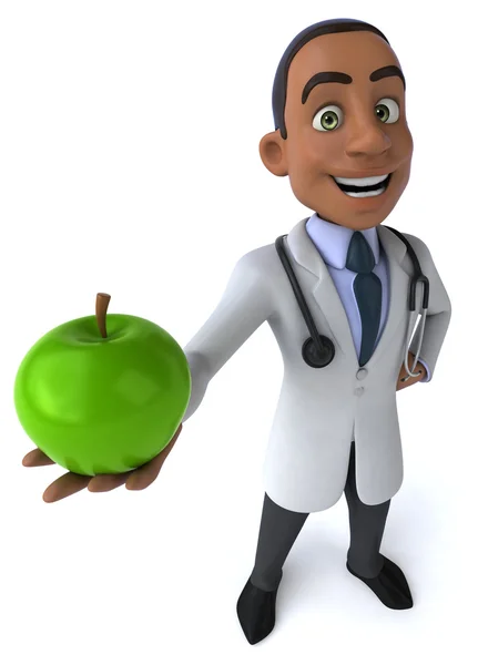 Médico divertido con manzana —  Fotos de Stock