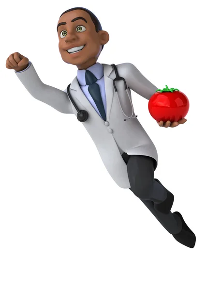 Fun doctor with tomato — Stock Photo, Image