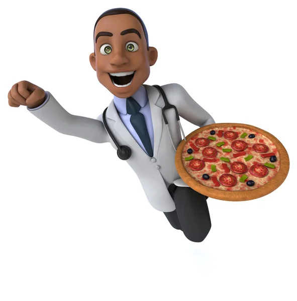 Веселий мультяшний лікар з піцою — стокове фото