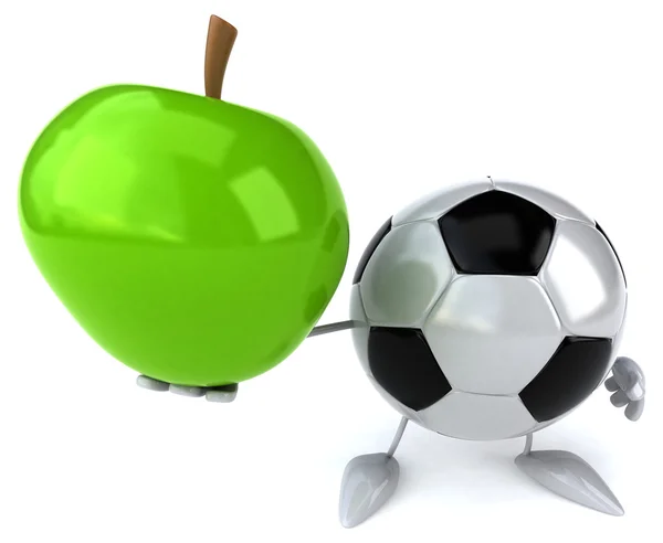 Pallone da calcio del fumetto con una mela — Foto Stock