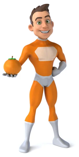 Eğlenceli çizgi film süper kahraman ile portakal — Stok fotoğraf