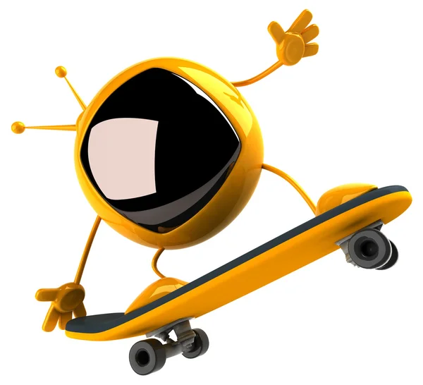 Fun cartoon Television on skateboard — Stock Photo, Image