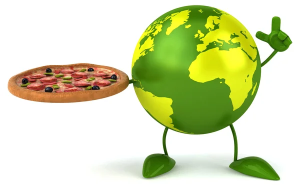 Divertido mundo de dibujos animados con pizza — Foto de Stock
