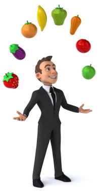 Sebze ve meyve ile eğlenceli iş adamı