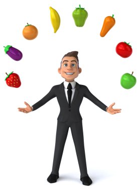 Sebze ve meyve ile eğlenceli iş adamı