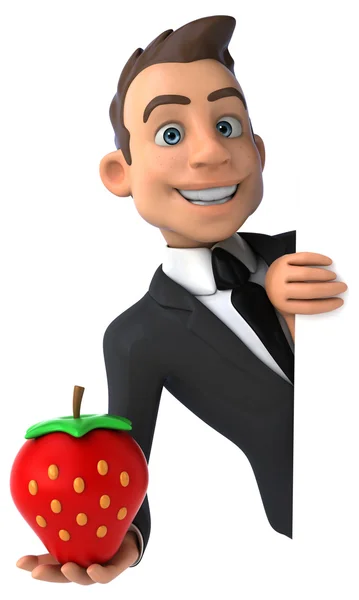 Fun businessman with strawberry — Stock Photo, Image