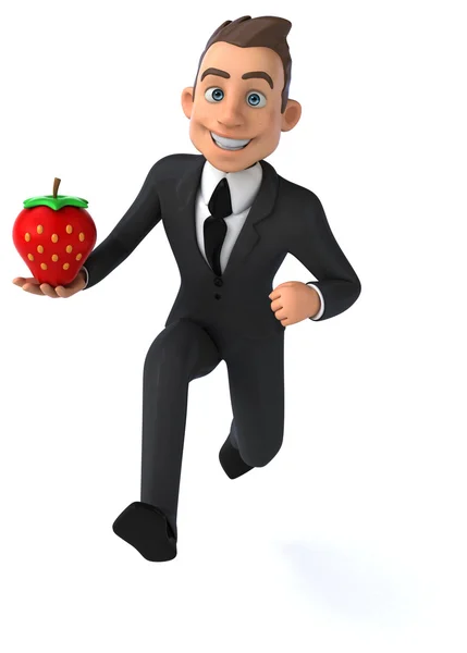 Fun businessman with strawberry — Stock Photo, Image